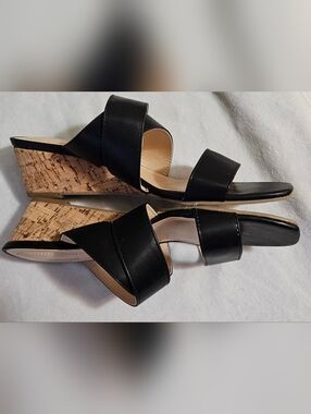 Liz Claiborne Black Mule/Wedge Sandals Size 7.5 EUC Adjustable Strap